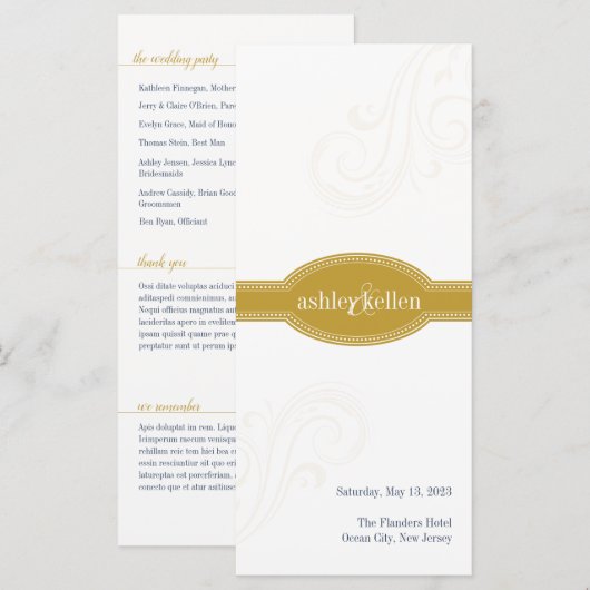 Carte Elegant Gold Program, Caroline Mariage Collection (Devant / Derrière)