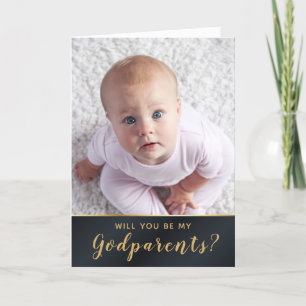 Carte Elégant Golden Photo Godparents Demande