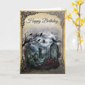 Carte Elegant Gothic Midnight Raven Graveyard Gathering (Fleur jaune)