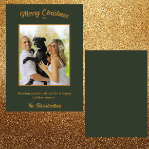 Carte Élégant Green Gold Family Photo Noël