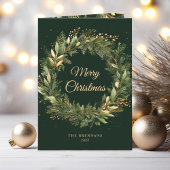 Carte Élégant Green Gold Noël