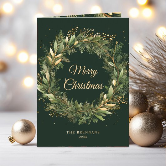Carte Élégant Green Gold Noël