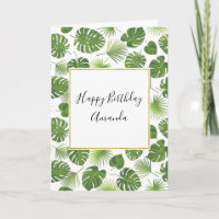 Elégant Green Tropical Feuille Motif Anniversaire