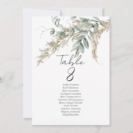 Carte Elegant greenery table number seating chart cards (Devant)