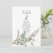 Carte Elegant greenery table number seating chart cards (Debout devant)