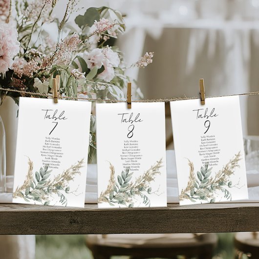 Carte Elegant greenery table number seating chart cards
