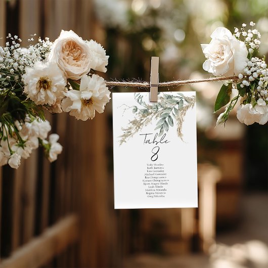 Carte Elegant greenery table number seating chart cards