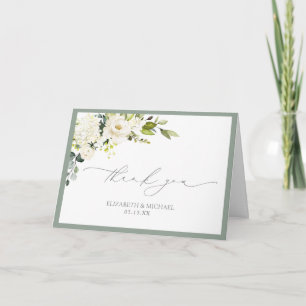 Carte Elégant gris vert Aquarelle Floral Photo Mariage