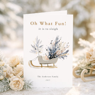 Carte Élégant hiver Sleigh Floral Photo Noël