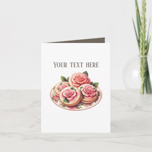 Carte Elegant iced rose cookie bakery customizable (Devant)