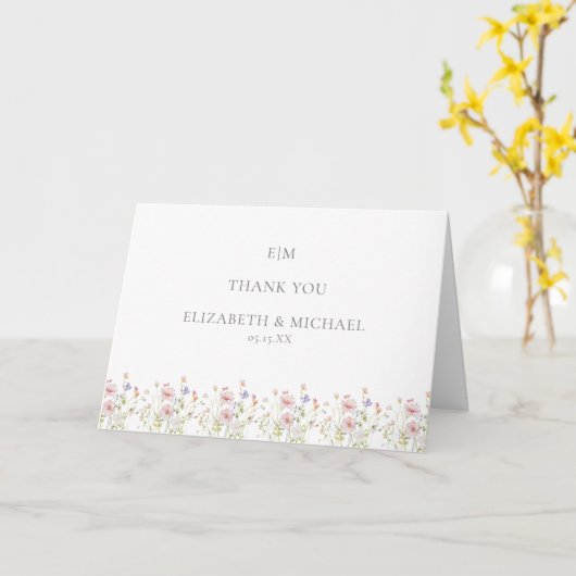 Carte Elégant Jardin Wildflower Mariage Photo Merci (Fleur jaune)