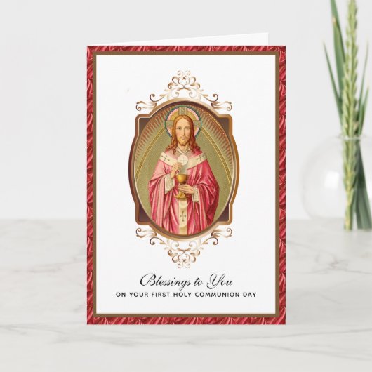 Carte Élégant Jésus Première Sainte Communion Vintage (Devant)