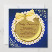Carte Elégant Joyeux 5e anniversaire Mariage Or & Marine (Devant)