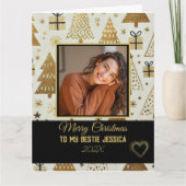Carte Elégant Joyeux Bestie de Noël Noir et Or (Devant)