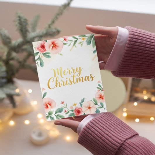 Carte Élégant Joyeux Noël Floral