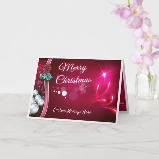 Carte Élégant Joyeux Noël Ruban & Ornements (Orchidée)