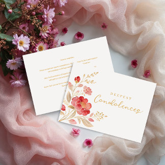Carte Elegant Light Red Floral & Golden Corner Sympathy