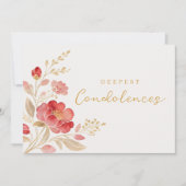 Carte Elegant Light Red Floral & Golden Corner Sympathy (Devant)
