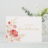 Carte Elegant Light Red Floral & Golden Corner Sympathy (Debout devant)
