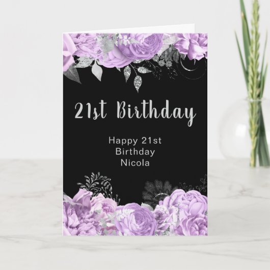Carte Elegant Lilac and Silver Flowers Birthday Party (Devant)