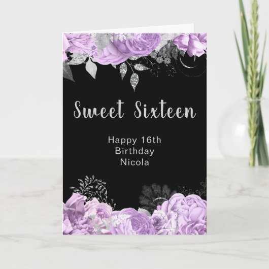 Carte Elegant Lilac and Silver Flowers Sweet Sixteen (Devant)