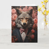 Carte Elégant loup Toutes les occasions (Fleur jaune)