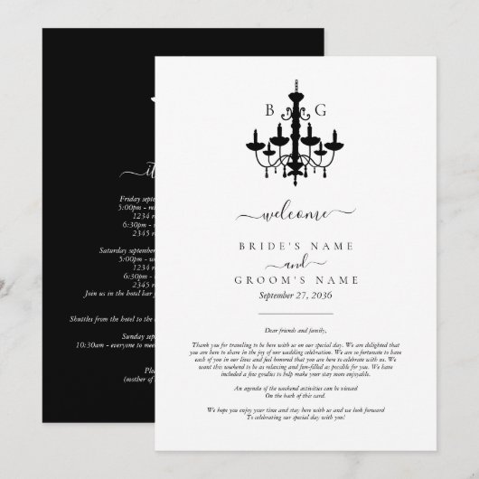 Carte Élégant lustre noir blanc Mariage Itinéraire (Devant / Derrière)