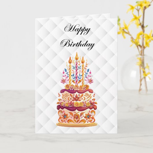 Carte Elégant luxe élégant gâteau Anniversaire (Fleur jaune)