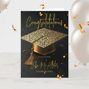Carte Elégant Luxueux Golden Glitz Casquette Graduation