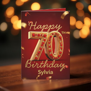 Carte Elégant Luxueux Or et Rouge Rubis 70e Anniversaire