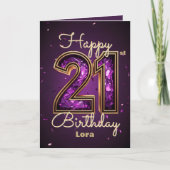 Carte Elégant Luxueux Purple and Gold 21e anniversaire (Devant)