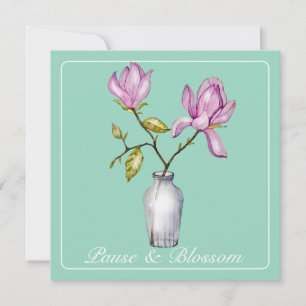 Carte Elégant Magnolia rose Aquarelle dans Vase de verre