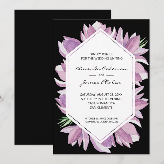 Carte Elégant Magnolia Watercolor Wedding Invite (Devant / Derrière)