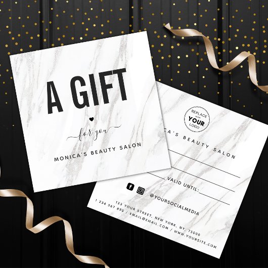 Carte Elégant Marbre blanc Classy Salon de Beauté Logo C