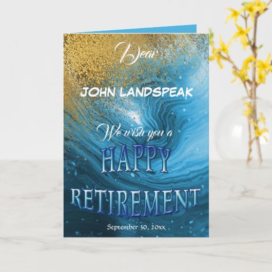 Carte Elégant Marbre Bleu & Parties scintillant Or Bonne (Fleur jaune)