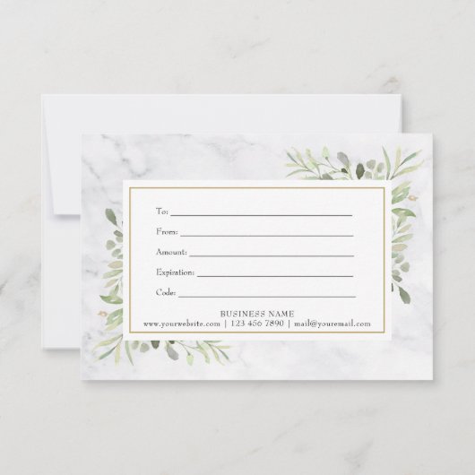 Carte Élégant Marbre vert vert floral certificat cadeau (Dos)