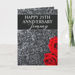 Carte Élégant Mari Floral Argent 25e anniversaire