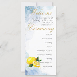 Carte Élégant Mariage citron jaune et bleu aquarelle