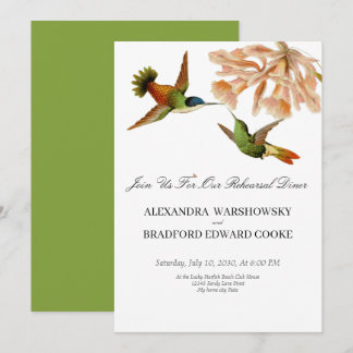 Carte Elégant Mariage Colibri vert rose pâle