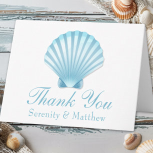 Carte Elégant Mariage Coquillage bleu Merci nautique