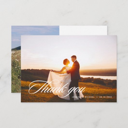 Carte Élégant Mariage de script Merci photo W Note Card (Devant / Derrière)