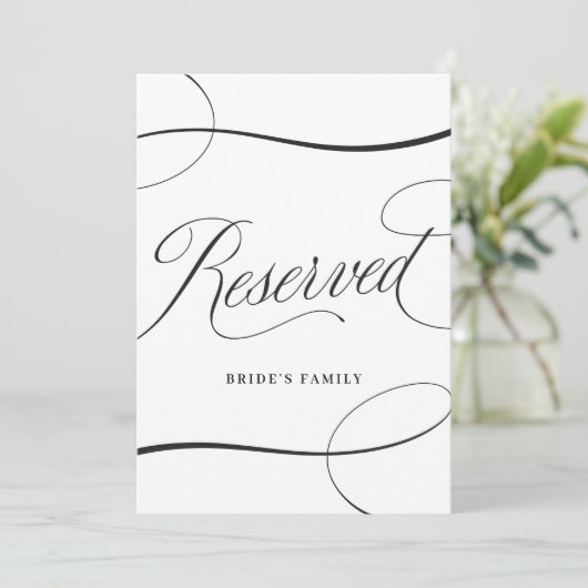 Carte Élégant Mariage de script noir réservé Panneau de  (Debout devant)