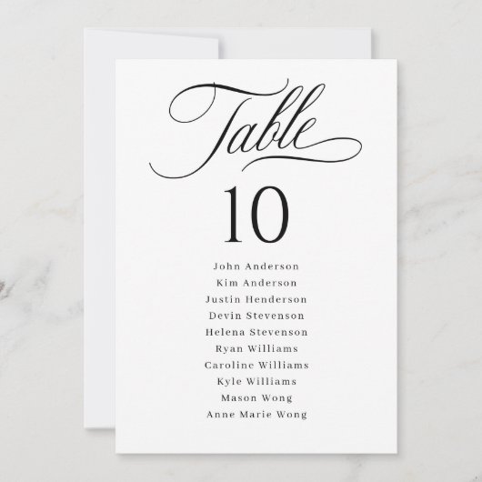 Carte Élégant Mariage de script Sièges Numéros de tablea (Devant)