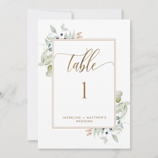 Carte Élégant Mariage de verdure Numéro de table, blanc (Devant)