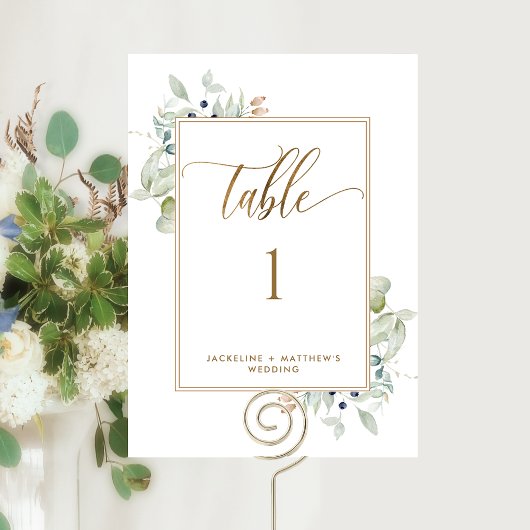 Carte Élégant Mariage de verdure Numéro de table, blanc