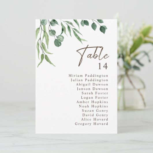 Carte Élégant Mariage de verdure rustique Tableau Numéro (Debout devant)