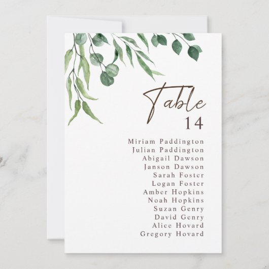 Carte Élégant Mariage de verdure rustique Tableau Numéro (Dos)