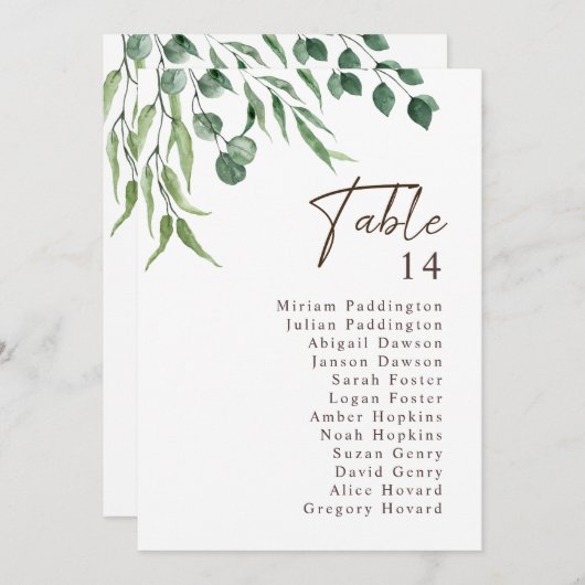 Carte Élégant Mariage de verdure rustique Tableau Numéro (Devant / Derrière)