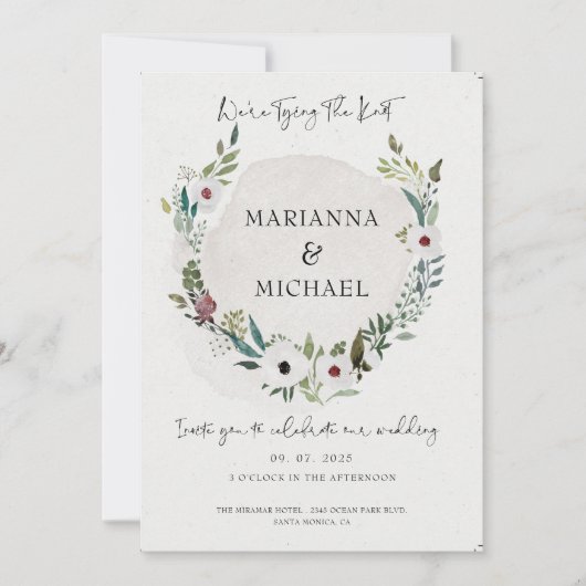 Carte Élégant mariage écriture fine verdure Bourgogne (Devant)