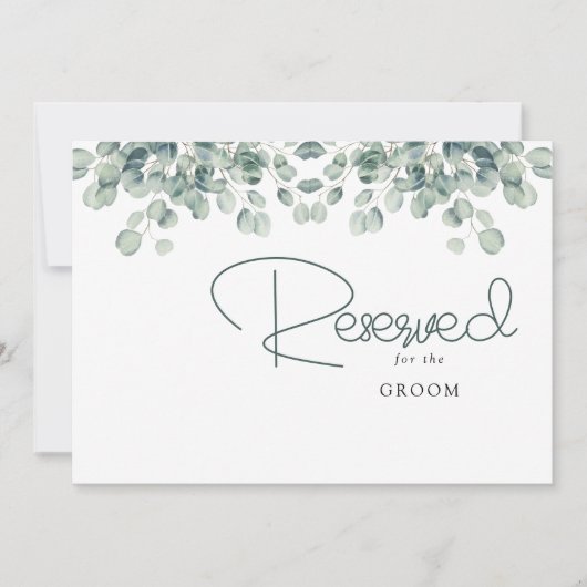 Carte Élégant mariage feuilles d'eucalyptus réservé (Devant)